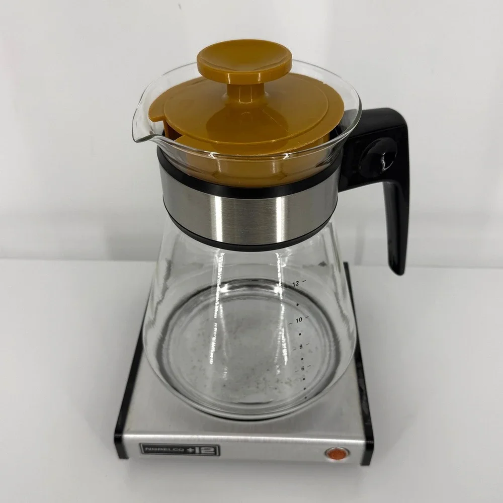 Norelco Coffee Serving Plate & 12 Cup Carafe HB 5145 Silver Black Vintage MCM